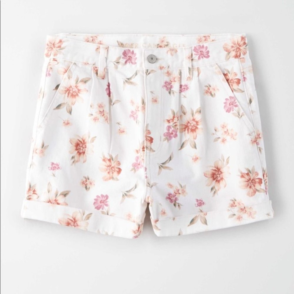 American Eagle Floral Print Denim Mom Shorts Size 4 - Picture 2 of 12